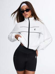 Eassivo Eassivo Versatile Stand Collar Front Zipper Casual Sports Jacket - White - View 7