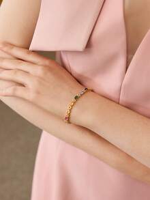 MOTF PREMIUM 女士彩色锆石手链，新款多巴胺轻盈奢华小众精致珠宝 - 金色 - 查看 8