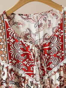 Lacomfia Áo kiểu nữ cỡ lớn họa tiết hoa, thắt nơ, đa năng. - Nhiều màu - Xem 5