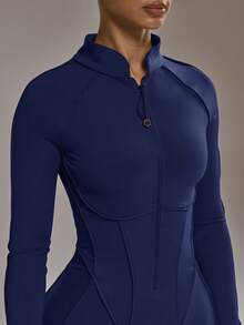 Musera Sport Bộ jumpsuit dài tay ôm sát, khóa kéo phía sau, viền tương phản, dành cho tập luyện thể thao mùa đông, Padel. - Màu xanh hải quân - Xem 4