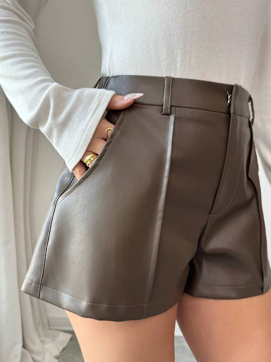 Elenzga Pantalones cortos casuales de unicolor para mujer - Marrón - Ver 1