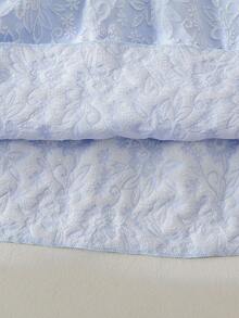 女童及女士优雅复古风甜美提花蕾丝领泡泡袖修身A字休闲公主裙，适合度假、旅行、节日派对、生日礼物，春夏秋季皆宜。 - 藍色 - 查看 7