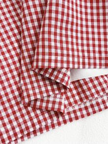 Comfortcana 大码女式时尚浪漫Y2K格子印花扭褶迷你裙，红色格纹 - 紅白色 - 查看 6