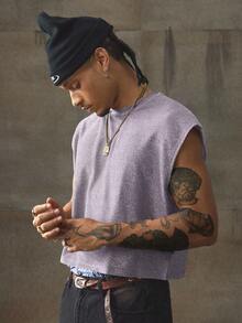 AXEPEAK Men's Shiny Round Neck Loose Fit Tank Top - Dusty Purple - View 4