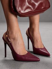 CUCCOO SZL 女士尖头细高跟黑色时尚性感晚宴派对高跟鞋，带踝带 - 酒紅PU - 查看 7