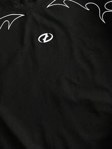 AXEPEAK 男士休闲宽松短袖圆领T恤，黑色，前后印花图案，夏季街头风上衣男士印花T恤 - 黑色 - 查看 4