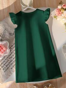 Young Girl's Elegant Princess Style Puff Sleeve A-Line Dress, Cartoon Character Print Dress, Suitable For Parties, Fashionable Casual Wear, Spring/Summer Street Style, Outdoor Leisure, Holiday Outfit  Grenn Dress For Girl