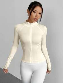 DAZY 户外修身纯色拉链运动夹克 - 白色 - 查看 4