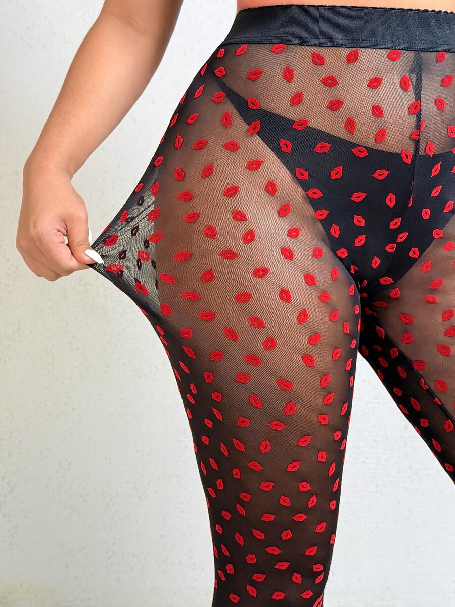 SHEIN EZwear Leggings attillati in rete e patchwork sexy e versatili, per primavera/estate, taglie comode - Multicolore - Visualizzare 1