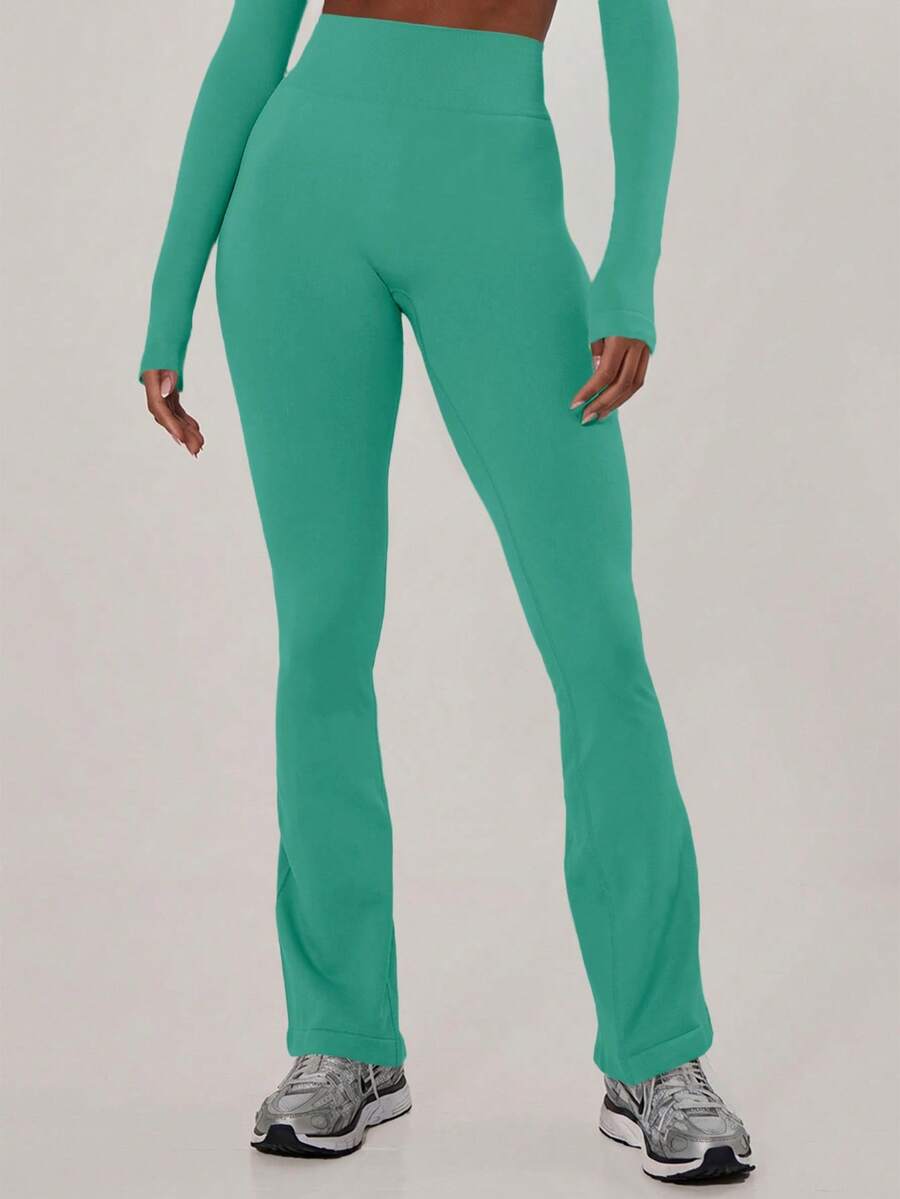 Musera Sport Quần legging ống loe cạp cao có gân, thích hợp cho yoga, pilates, padel, tennis, pickleball, tập gym, thể dục mùa đông. - Màu xanh Bạc hà - Xem 1