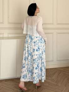 Vibekara Đầm hoa thanh lịch dành cho nữ cỡ lớn, kèm khăn choàng rời, trang phục đi nghỉ mát. - Nhiều màu - Xem 2