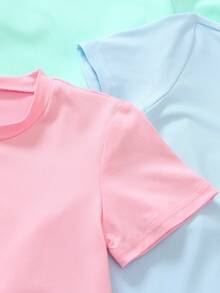 SHEIN Playful Pals Bộ 6 áo thun ngắn tay cổ tròn màu trơn thoải mái, dễ phối đồ cho bé gái, thích hợp mặc mùa hè, quà tặng lý tưởng cho bé gái. - Nhiều màu - Xem 7