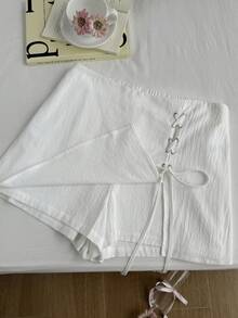 Comfortcana Quần short cỡ lớn, chất liệu cotton lanh, kiểu dáng thường ngày và mặc nhà, có dây rút trang trí và khóa kéo. - trắng - Xem 6