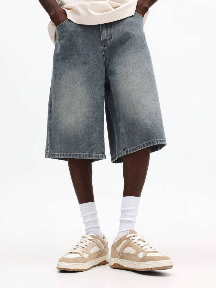 Vintage Washed Wide Leg Denim Bermuda Shorts