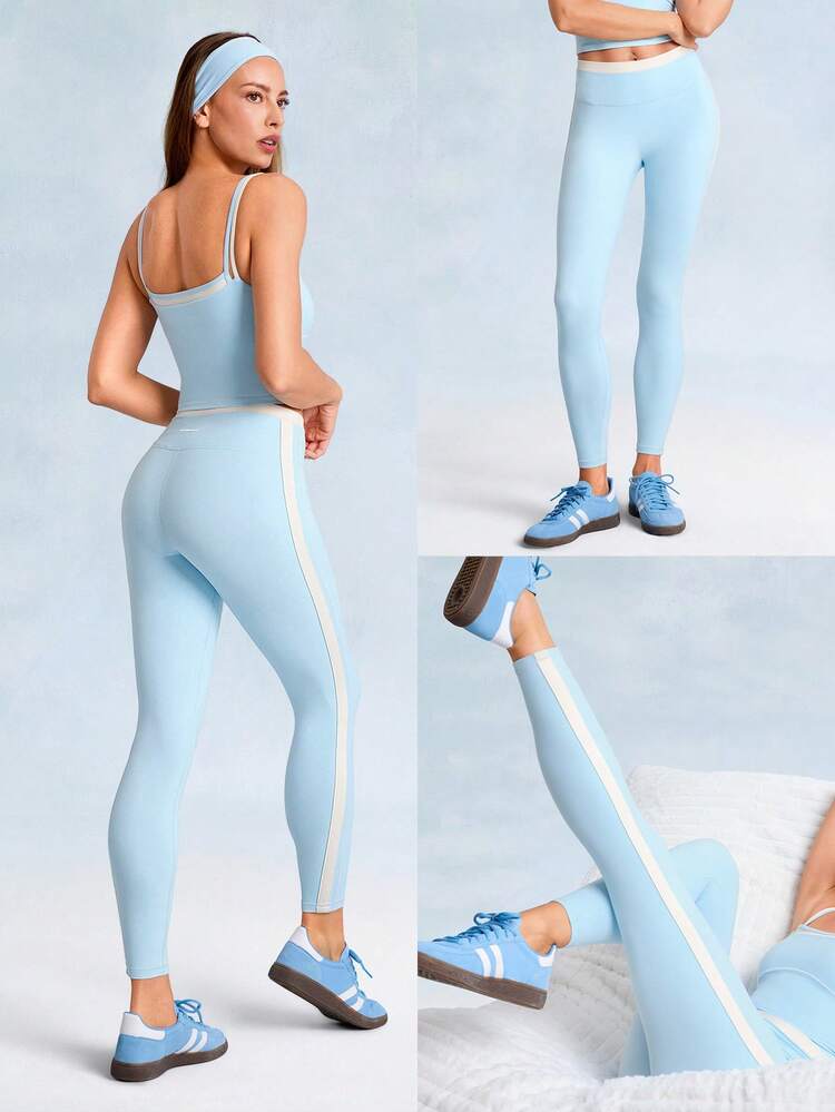 24" FeatherFit™ Mallas suaves y suaves con costuras contrastantes y rayas laterales, de 2 piezas, para yoga de bajo impacto, uso diario y casual