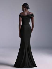 Elitara Elegant Ruched Off-Shoulder Mermaid Dress, Suitable For Weddings, Parties, Vacations, Prom, Bridesmaid (Adult) - Black - View 3