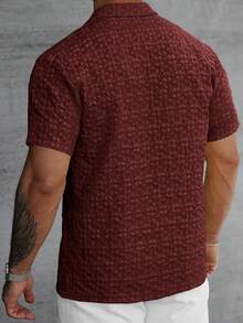 Manfinity Homme Men's Floral Textured Short Sleeve Single-Breasted Casual Shirt - Rose Red - View 2