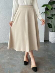 DAZY 纯色长款喇叭裙 - 米色 - 查看 6