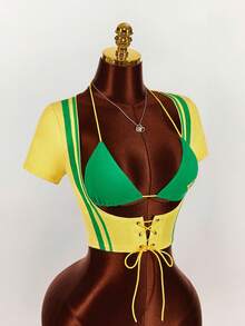 Amplova Áo bra thể thao gợi cảm dành cho nữ, thiết kế cúp tam giác, màu sắc Brazil dễ thương và quyến rũ. - Nhiều màu - Xem 6