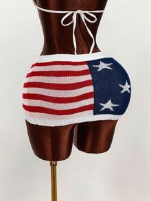 Amplova Star & Stripe Pattern Knitted Mini Skirt, Low Waist - Multicolor - View 2