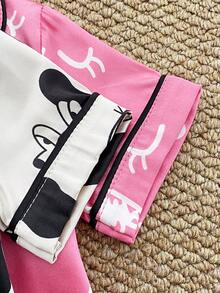 4件套女婴奶牛爱心印花仿丝睡衣套装 - 彩色 - 查看 5