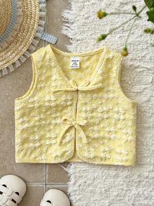 LMoss Kids ملابس علوية كامي مصنوع من الجاكار المحبوك للبنات، جميل، أنيق، حلو، عتيق وعصري. مناسب للأم والابنة، والأخوات. مناسب للربيع والصيف - أصفر - مشاهدة 4
