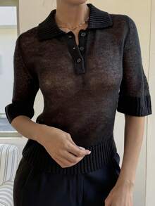 Livesso Lös passform, business casual, tunn, svart pullover, lämplig för kontor, pendling, gatustil, vår-/sommarsemester - Svart - Visa 5