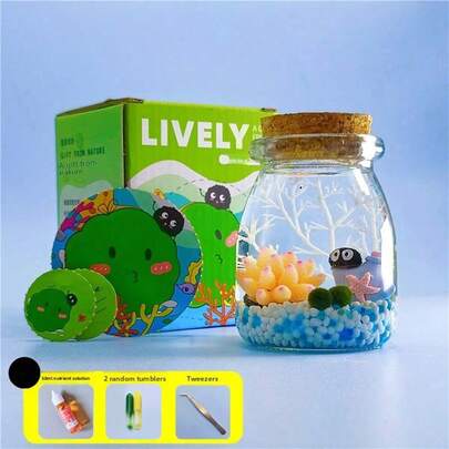 1个藻球微景观，都市岛屿水培绿藻桌面装饰，室内装饰，营养液，绿色植物礼品，透明，儿童喜爱，提升家居格调，操作简单，香水瓶造型