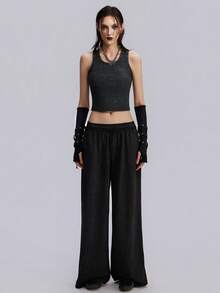 Breakform Women's Punk Floral Jacquard Ribbed Rhinestone Decor Sleeveless Cropped Tank Top, Suitable For Daily Wear - Black - View 4