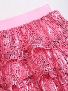 SHEIN Sweetro 2pcs/Set Women's Sequin Camisole With Tie Back And Short Cake Skirt, Spring/Summer - Pink - View 3