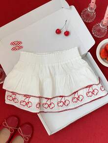 Comfortcana Falda con volantes de mujer con estampado de cerezas en tejido blanco trenzado - Multicolor - Ver 6