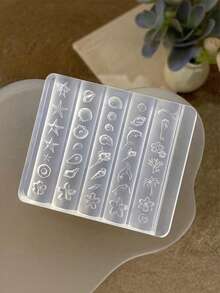 1个可重复使用的硅胶3D爱心蝴蝶结美甲饰品模具，透明材质，可制作星星和贝壳图案，美甲雕刻模具，DIY饰品制作装饰专用工具，可爱立体美甲装饰模具 - 彩色 - 查看 9