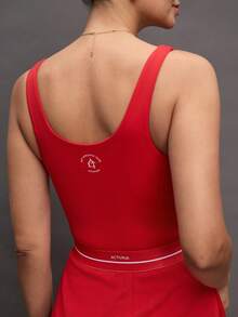 Activina Women's Square Neck Contrast Piping Waist Mesh Hollow Tennis Sports Dress