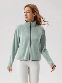 OutZeal 女士冬季保暖户外抓绒徒步露营立领拉链外套带口袋 - 薄荷綠 - 查看 6