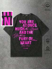 ROMWE MEN Men's Slogan Luminous Print Round Neck Casual Short Sleeve T-Shirt - Black - View 1