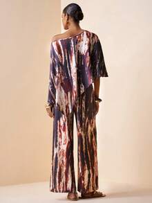 Zivah Women's Tie-Dye Print Asymmetric Hem Top And Wide Leg Pants Fashion 2 Pieces Set - Brown - View 2