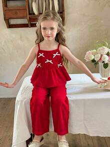 LMoss Kids 2 pièces Ensemble top camisole de couleur unie tressé et pantalon ample décontracté pour jeune fille