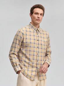 Officeau New Fashion Casual Plaid Print Long Sleeve Shirt, Fall Spring To Summer - Khaki - View 5