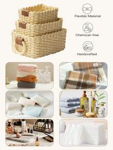 1个编织篮，3件套（小号+中号+大号）编织收纳篮，纸绳编织带提手篮，小型编织收纳篮，可爱装饰礼品篮，储物容器，橱柜抽屉收纳篮，卧室收纳篮，客厅收纳篮，宿舍收纳篮，桌面收纳篮，乡村风装饰篮，波西米亚风可重复使用收纳篮，适用于文具、衣柜收纳篮、玩具收纳篮、化妆品收纳篮，桌面收纳篮，理想礼品篮 - 米色 - 查看 7