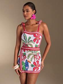 Swim Oasis New Printed Fashion Women Swimsuit Set, Halter Thick Strap One-Piece Swimsuit With Waist Tie Skirt, Suitable For Vacation & Beach - Multicolor - View 5