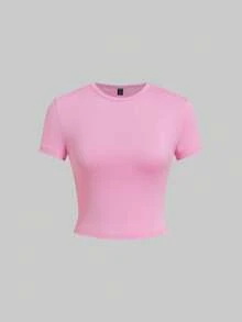 SHEIN EZwear Bộ 5 áo thun ngắn tay dáng ôm, màu trơn cơ bản. - Nhiều màu - Xem 12