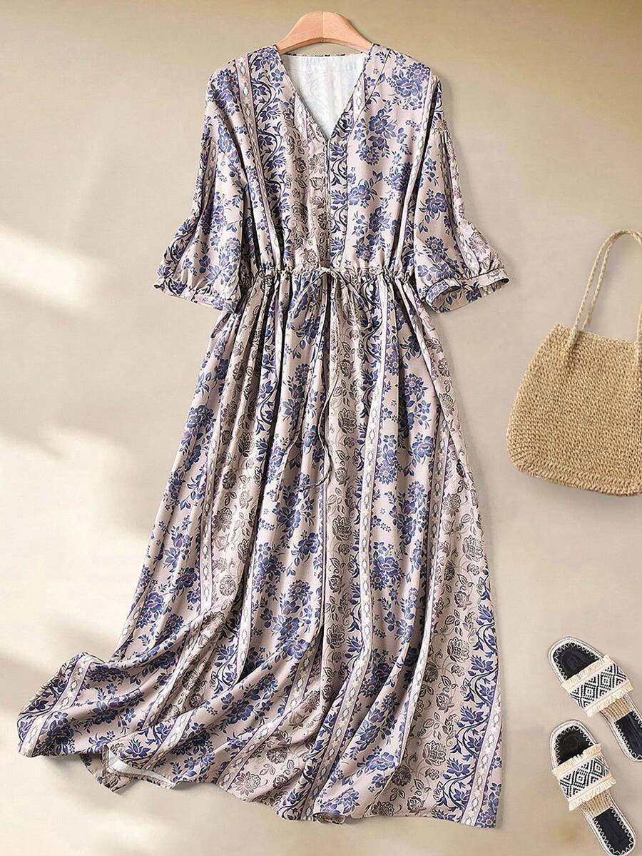 Rusticease Women's Fashionable Tie-Dye Printed Shirt Dress, Spring Autumn Maxi Women Outfit Long Shirt Dresslong Casual Dresswomen Long Sleeve Dress - Multicolor - View 1