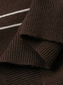 Dazy-Less Women's Casual Everyday Office Commute Contrast Stripe Pattern Polo Collar Roll-Up Sleeve Knit Top Business Casual Woman - Brown - View 8