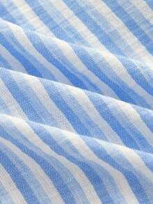 HIMLAND Men's Striped Short Sleeve Single-Breasted Casual Pocket Commuter Shirt - Blue and White - View 6