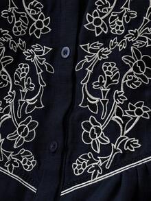 Linhara 大码女士浪漫约会通勤百搭时尚衬衫，春夏款 - 藏蓝色 - 查看 4