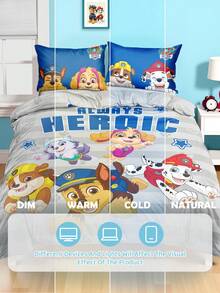 SHEIN | PAW Patrol 三件套印花被套，采用磨毛面料，柔软保暖，灰色条纹被套。提供多种尺寸，适合单人床/双人床/加大双人床/特大双人床。