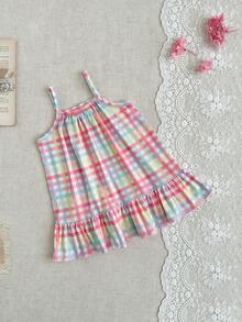 SHEIN Playful Pals 女婴休闲可爱多色条纹印花梭织连衣裙，夏季 - 彩色 - 查看 9