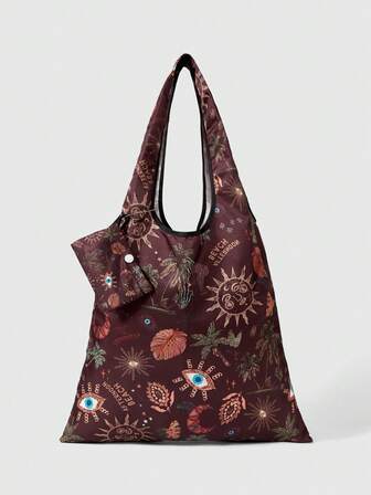 Grunge Punk Bolsa de compras de gran capacidad con estampado de ojo marrón, adecuada para el uso diario