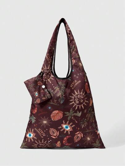 Grunge Punk Bolsa de compras de gran capacidad con estampado de ojo marrón, adecuada para el uso diario