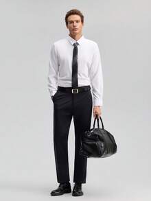 Officeau 男士纯色正式商务通勤衬衫，白色长袖上衣，春夏款 - 白色 - 查看 8
